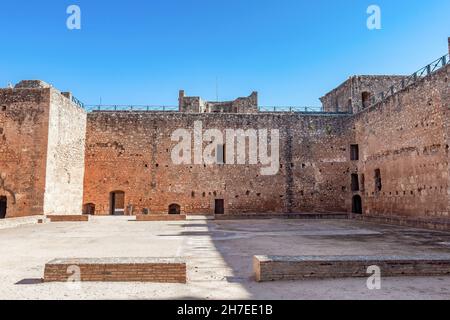 Niebla, Spain - November 18, 2021: inside of defensive walls of Niebla castle, in Huelva, Andalucia, Spain Stock Photo