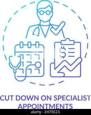 Cut down on specialist appointments blue gradient concept icon Stock Vector