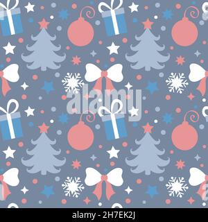Seamless Christmas pattern in a flat style.  Stock Vector