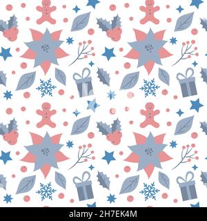 Seamless Christmas pattern in a flat style.  Stock Vector