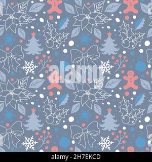 Seamless Christmas pattern in a linear style.  Stock Vector