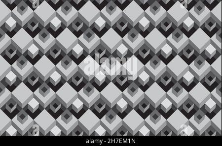 Geometric seamless pattern with three-dimensional cubes. Abstract mosaic of pink color square shape box. Diamond tle ornament Stock Vector