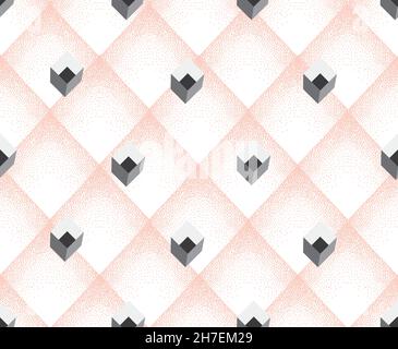 Geometric diagonal seamless pattern with three-dimensional cubes. Abstract mosaic square shape ornamental background. Diamond tle ornament Stock Vector