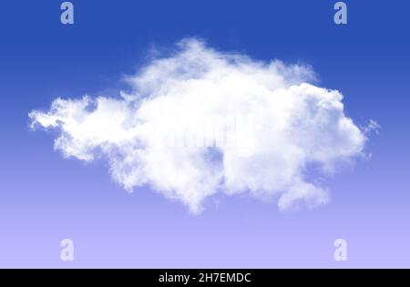 Single white cloud isolated over blue sky background, realistic cloud 3D rendering illustration Stock Photo