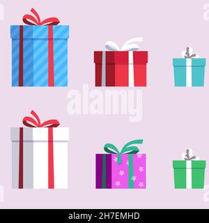 Gift Box Set For Christmas, Birthday and Celebrations Vector Illustration Stock Vector