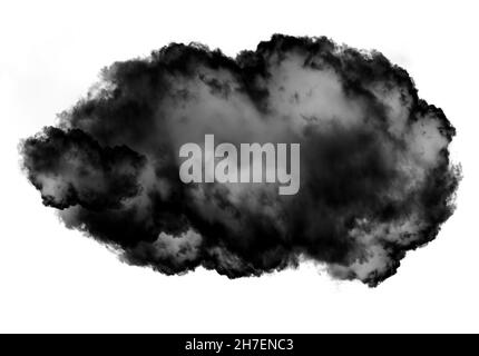 Single black cloud of smoke isolated over white background, realistic smoke 3D illustration. Smoky shape rendering Stock Photo
