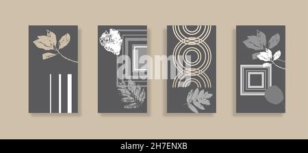 Abstract backgrounds for mobile design. Minimalistic design. Geometric shapes and vector silhouettes of plants. Stock Vector