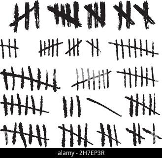 Tally mark on a white background or prison wall hash line, strike. Stock Vector