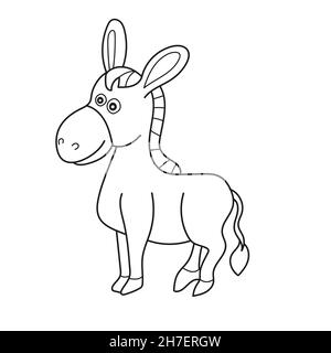 Simple coloring page. Vector illustration of Cartoon donkey - Coloring book on white Stock Vector