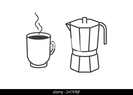 Coffee Pot and Cup of Coffee. Coffeepot. Breakfast. Coffee Shop Design Template. Stock Vector