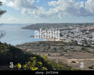 Aerial view fishermen's trail algarve portugal lagos Porto Mós Praia da Luz beach Rocha Negra. Stock Photo