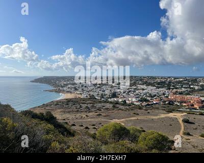 Aerial view fishermen's trail algarve portugal lagos Porto Mós Praia da Luz beach Rocha Negra. Stock Photo