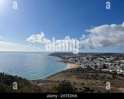 Aerial view fishermen's trail algarve portugal lagos Porto Mós Praia da Luz beach Rocha Negra. Stock Photo