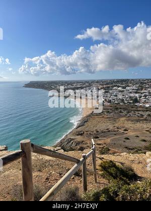 Aerial view fishermen's trail algarve portugal lagos Porto Mós Praia da Luz beach Rocha Negra. Stock Photo