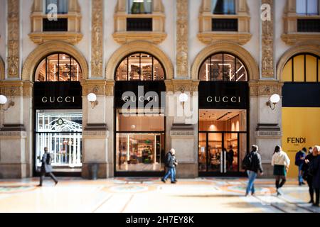 Milan, Italy - November, 04: Gucci boutique in Galleria Vittorio Emanuele II on November 04, 2021 Stock Photo