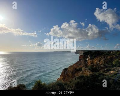 Aerial view fishermen's trail algarve portugal lagos Porto Mós Praia da Luz beach Rocha Negra. Stock Photo