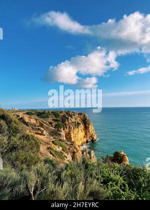 Aerial view fishermen's trail algarve portugal lagos Porto Mós Praia da Luz beach Rocha Negra. Stock Photo