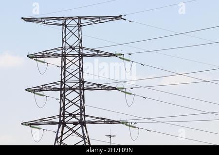 Overhead Electrical Power Pylon And Power Lines Stock Photo