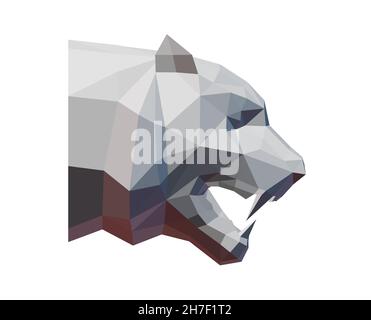 low poly tiger head in profile isolated on white, 3d render Stock Photo