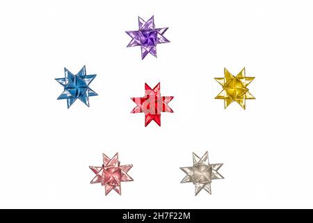 Five Floding paper stars. Colorful pattern. Stock Photo