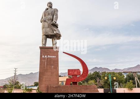 Khujand, Sughd Province, Tajikistan. August 20, 2021. Lenin statue in the City Park in Khujand. Stock Photo