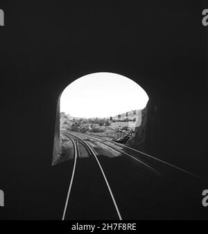 Atchison, Topeka, and Santa Fe Railroad Train going through Tunnel near Yampai, Arizona, USA, Jack Delano, U.S. Farm Security Administration, U.S. Office of War Information Photograph Collection, March 1943 Stock Photo