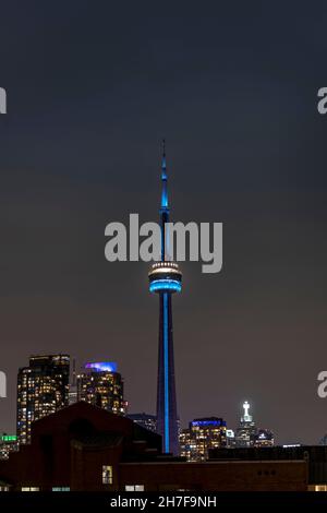 Toronto CN Tower illuminated at night Stock Photo