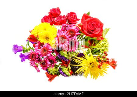 Top view of a beautiful spring flower bouquet isolated on white background Stock Photo