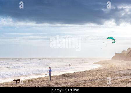 People at Ditch Plains in Montauk, NY Stock Photo