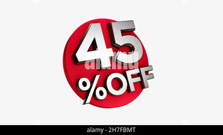 45% off 3d Discount Tag Sign on White background Stock Photo