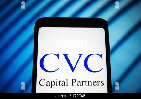 In this photo illustration, the CVC Capital Partners logo is seen on a ...