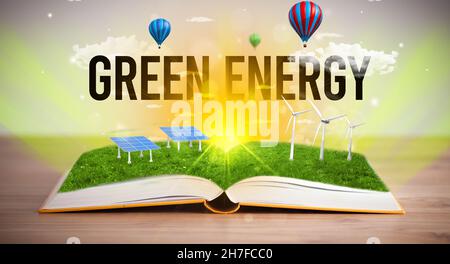 Open book, renewable energy concept Stock Photo