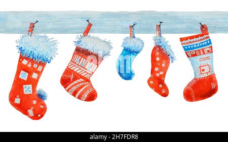 A red and blue cartoon sock isolated on a white background Stock Photo -  Alamy