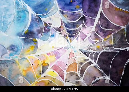 Spider multicolored web watercolor abstraction Stock Photo