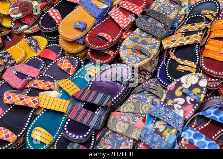 Colorful Handmade chappals (sandals) in an Indian market, Handmade leather slippers, Traditional footwear Stock Photo Alamy
