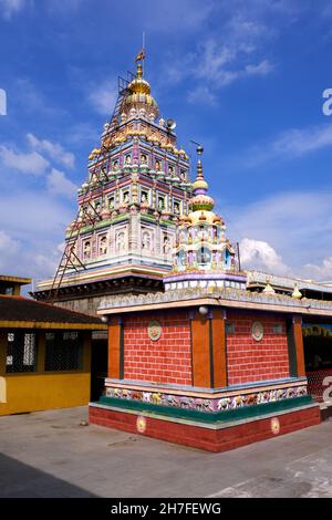 Pune, India - November 19 2021, Colorful Temple at Wadebolai, Traditional religious hindu Temple. Stock Photo