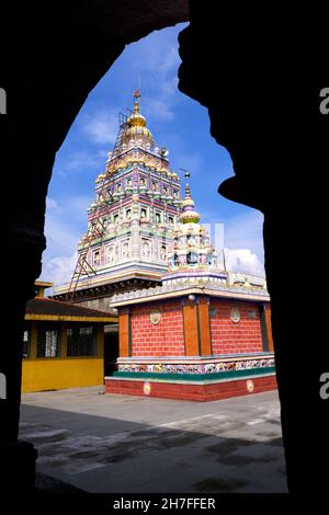 Pune, India - November 19 2021, Colorful Temple at Wadebolai, Traditional religious hindu Temple. Stock Photo