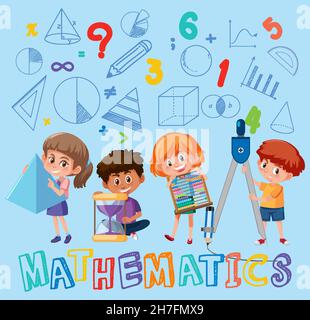 Kids holding math object with math background illustration Stock Vector