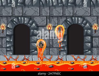 Lava Cave Platformer Game template  illustration Stock Vector