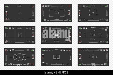 Camera viewfinder video or photo frame recorder flat style design vector illustration set. Stock Vector