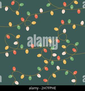 Holiiday Christmas lights seamless repeating vector illustration pattern. Subtle colors. Stock Vector