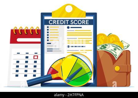 Credit Score Indicator and Gauge in Report. Stock Vector