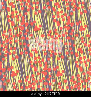 Fantasy plant mimosa, thin stems and round flowers, seamless pattern background, packaging decoration and textile design Stock Vector