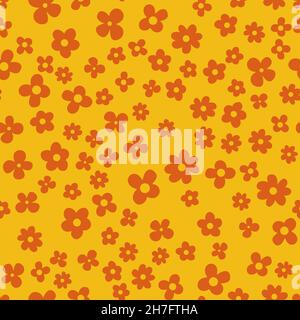 Orange flower seamless pattern on yellow background, wallpaper wrapping textile design vector illustration Stock Vector