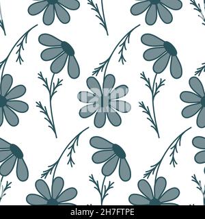 Gray flower with foliage fantasy trending organic seamless pattern, wallpaper wrapping textile design vector illustration Stock Vector