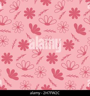 Silhouette unexpected childish flower on pink seamless pattern, wallpaper wrapping textile design vector illustration Stock Vector