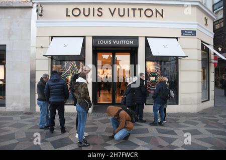 Copenhagen, Denmark. 28 January 2021, Luxury store Louis Vuitton is closed  due to lockdown in whole