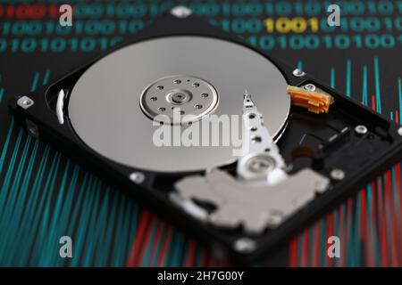 Disassembled hard drive from computer hdd and reader arm Stock Photo
