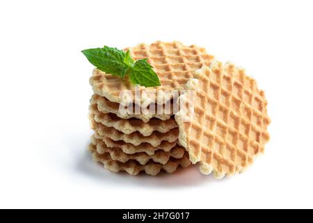 Round  Belgian waffles isolated on white Stock Photo
