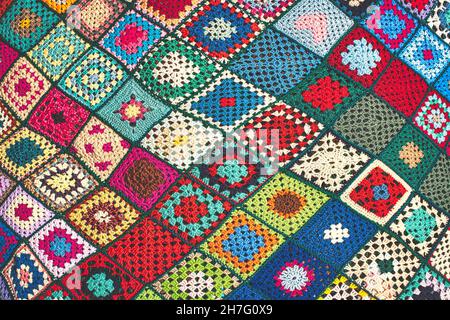 Texture of crochet checkered fabric Stock Photo